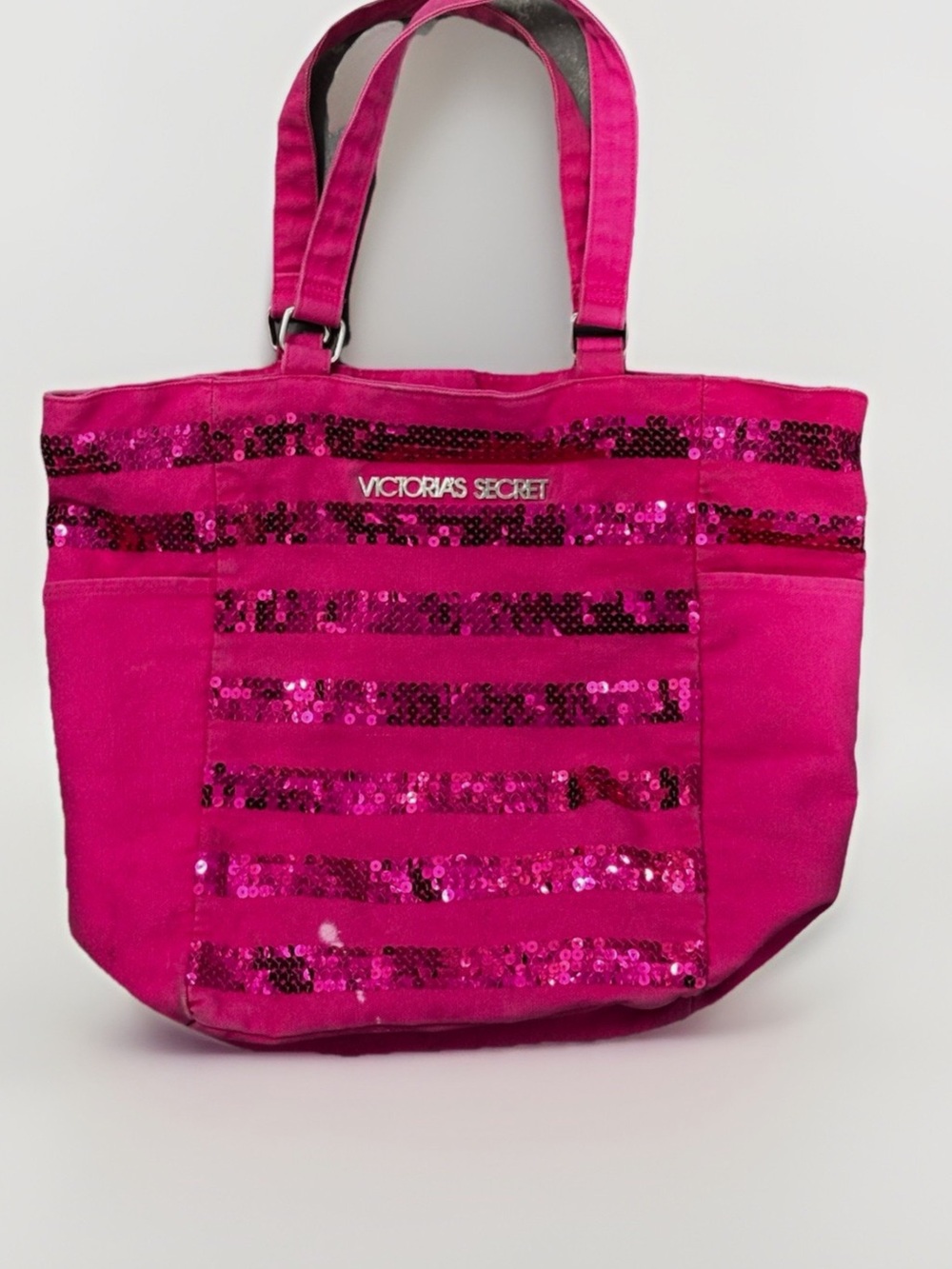 VICTORIA’S SECRET Bling Canvas Sequin Hot Pink Duffle Tote Bag